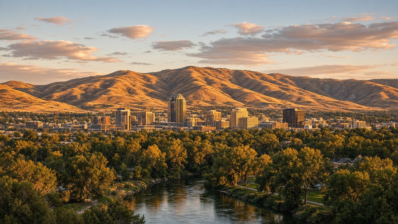 Boise, Idaho skyline and foothills at sunset